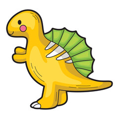 Cute yellow cartoon dinosaur. Suitable for children's books, educational materials, merchandise, and social media graphics. Bright, fun, and appealing to kids