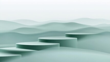 Abstract Green Cylinders Over Wavy Landscape