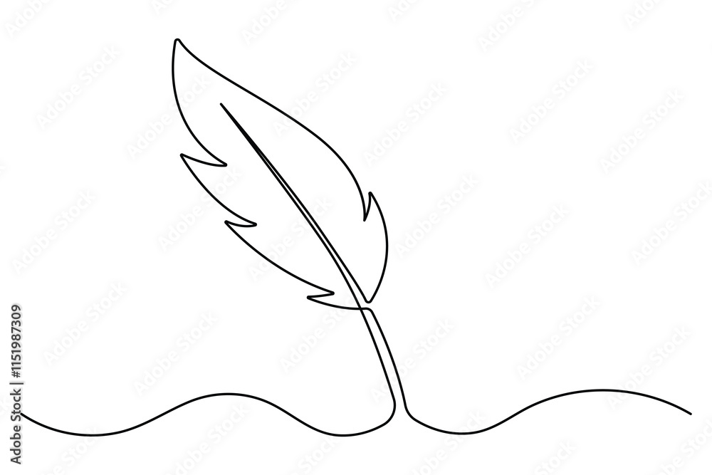 Fototapete bird feather continuous one line drawing of bird feather icon isolated on white background vector il