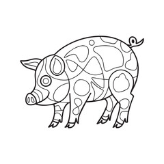 Cute Pig With coloring book pages picture,Pig line art,Pig outline drawing vector illustration,vector art