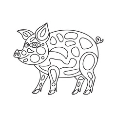 Cute Pig With coloring book pages picture,Pig line art,Pig outline drawing vector illustration,vector art