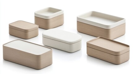 Set of four wooden storage boxes with white lids for organizing and home decor four