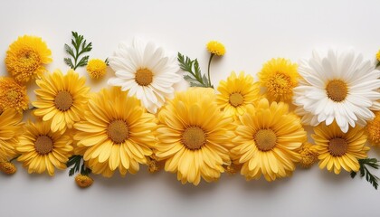 Obraz premium white border with yellow chrysanthemums daisy flowers on white heritage
