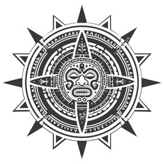 Fototapeta premium Circular Polynesian Tribal Design With A Stylized Face
