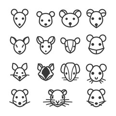 Obraz premium Collection Of 16 Mouse Head Icons In Line Art Style