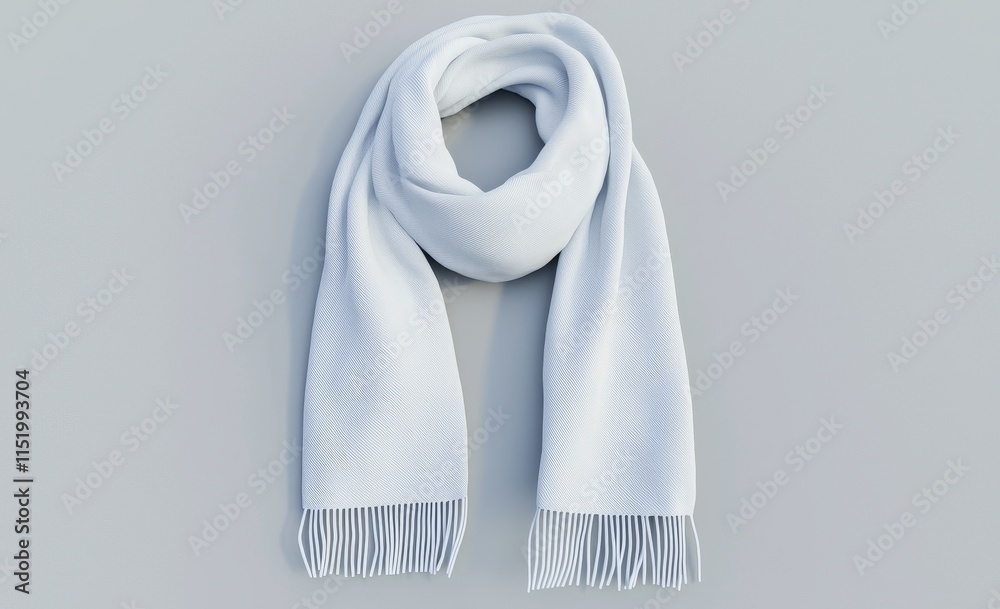 Fototapete A set of isolated 3D renderings of a blank white knitted scarf, folded and unfolded. An empty Christmas apparel mock-up. A clear, soft handmade neckerchief template.