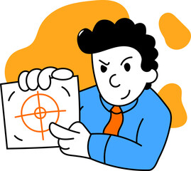 Business Goal. Businessman presenting target board, symbolizing focused strategies to achieve business objectives. Concept of business model, strategy, success, professional development, ambitions