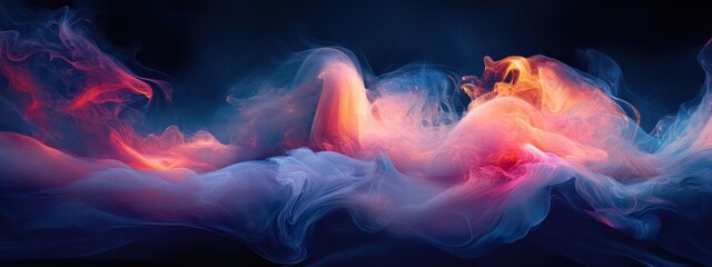 Fototapeta premium Abstract Colorful Smoke: Dynamic swirls of vibrant red, blue, and orange smoke create an ethereal, abstract landscape. Perfect for designs needing a touch of vibrant energy and mystery. 