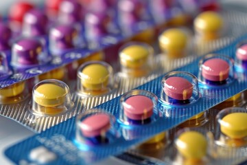 Close-up of a Multi-colored Pills in a Blister Pack