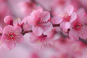 Fototapeta premium Delicate Pink Blossoms on a Branch