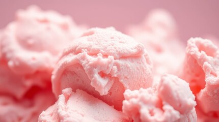 Close-up of pink ice cream scoops on pastel background