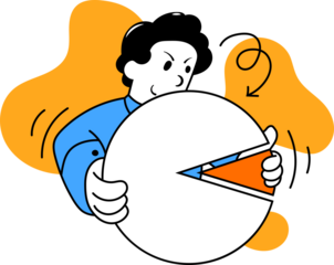 Business Analysis. Businessman holding pie chart segment, symbolizing business data analysis and understanding market share. Concept of business model, strategy, success