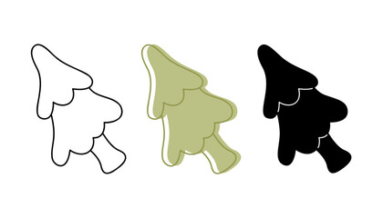 Three conifers in different colors. Clip art for your projects.