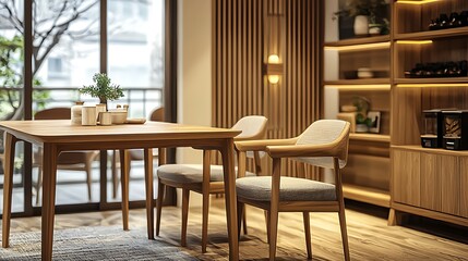 Modern Wooden Dining Set Near A Window