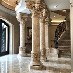 Elegant marble pillars showcasing classical architectural beauty, with intricate details and a refined finish that adds a touch of grandeur to any space.