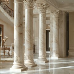 Elegant marble pillars showcasing classical architectural beauty, with intricate details and a refined finish that adds a touch of grandeur to any space.