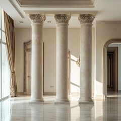 Fototapeta premium Elegant marble pillars showcasing classical architectural beauty, with intricate details and a refined finish that adds a touch of grandeur to any space.
