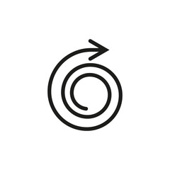 Round arrow with spiral shape. Vector illustration. Curved thin long arrow.	