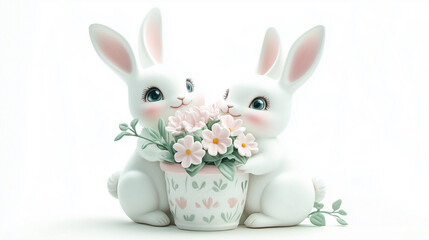 Obraz premium Easter bunny with flowers