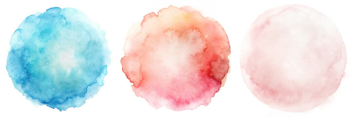 Soft watercolor circles in blue, peach, and pink hues create a calming artistic background.