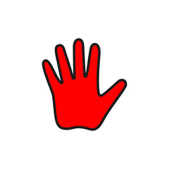 Red hand palm. Isolated vector icon on white background.