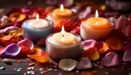 delicate candles flicker softly surrounded by means of colorful petals creating a serene ambiance perfect for rest and mindfulness