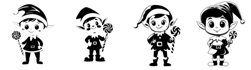 A cheerful Christmas elf happily holds a giant candy cane and a colorful lollipop, capturing the joyful essence of the holiday season with sweetness and delight.