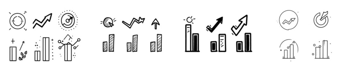 Sketch of a growth chart outline, illustrating profit dynamics, business analytics, and drawing icon.