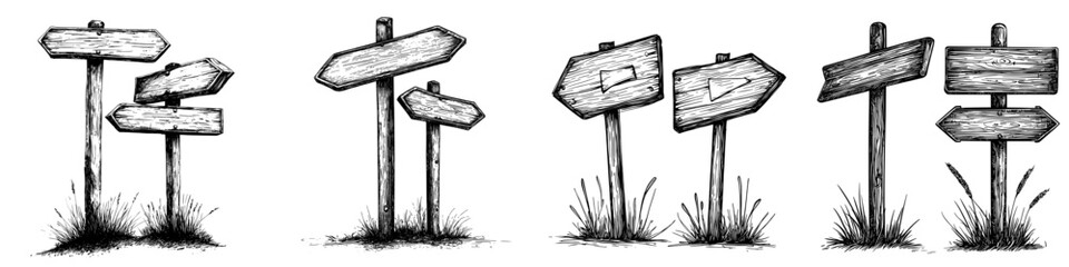 Scribble on a board. Vacant road sign pointing directions. Drawn in a doodle style.