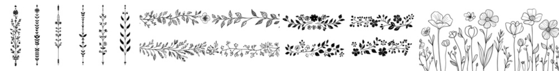 Fototapeta premium Create hand-drawn floral elements in an isolated doodle line style. Outline the silhouette of branches.