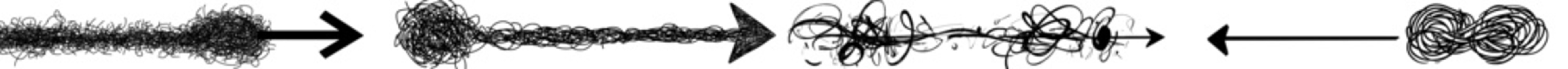 Hand-drawn psychotherapy concept line. Untangling chaos with a linear approach. Disordered flat path. Resolving a psychological issue.