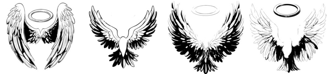 A cartoon depiction of white-feathered angel wings and a golden halo floating above, symbolizing purity, spirituality, and divine presence.