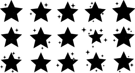 Collection of different vector sparkling stars icon, decorative twinkle and bursts forms, abstract shining flash symbols, glowing light effect, y2k style basic shapes geometric graphic elements