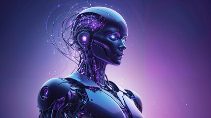 Futuristic humanoid robot powered by artificial intelligence, featuring intricate neural network connections, symbolizing advanced technology and innovation in AI