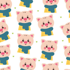 seamless pattern cartoon pig in winter day. cute animal winter wallpaper for fabric print, gift wrap paper