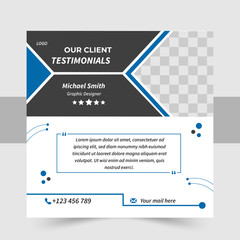 Client testimonials or customer feedback social media post web banner template, Customer service client feedback review social media post. Client or customer review testimonial social media post