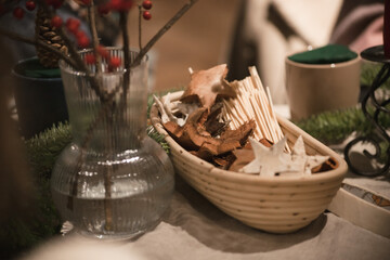Christmas decor. Composition of fir tree branches for the holiday. Floristic master class for...