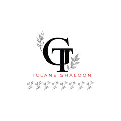 Minimalist GT Monogram with Botanical Illustration.Elegan Initial TG Logo with Floral Element.  Wedding logos, hand drawn elegant, delicate and minimalist,black and white vintage logo for beauty shop.