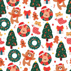 seamless pattern cartoon christmas and winter stuff and accessories. cute christmas and winter wallpaper for fabric print, gift wrap paper