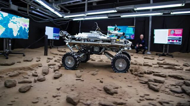 Exploration of Martian terrain with advanced robotic rover technology at research facility