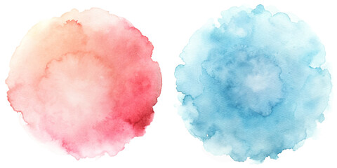 Two soft watercolor circles in red and blue create a striking contrast and artistic flair.