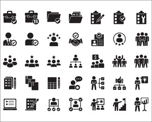 Leadership professional icon set. Task and job icons. Containing icons of  occupation, assignment, management, business, motivation, specialist, briefcase, accounting, list. Vector illustration