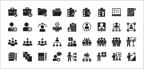 Leadership professional icon set. Task and job icons. Containing icons of  occupation, assignment, management, business, motivation, specialist, briefcase, accounting, list. Vector illustration