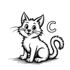  Smiling Cat with Curled Tail Letter C