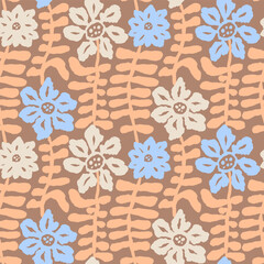 Fototapeta premium Colorful pastel ditsy flowers seamless pattern. Abstract modern floral background. Textured botanical minimalist wallpaper
