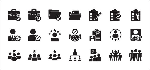 Leadership professional icon set. Task and job icons. Containing icons of  occupation, assignment, management, business, motivation, specialist, briefcase, accounting, list. Vector illustration