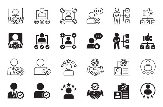 Leadership professional icon set. Task and job icons. Containing icons of  occupation, assignment, management, business, motivation, specialist, briefcase, accounting, list. Vector illustration