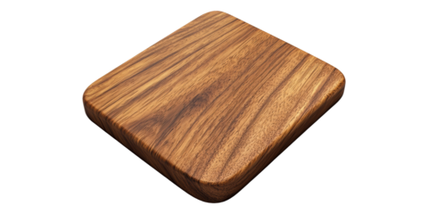 Wooden square cutting board isolated on transparent background