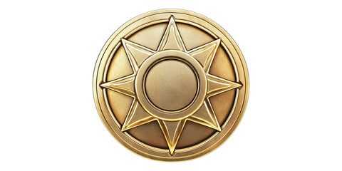 Detailed golden compass rose emblem isolated on transparent background