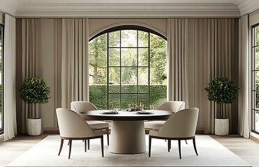 Elegant Dining Room with Lush Garden View